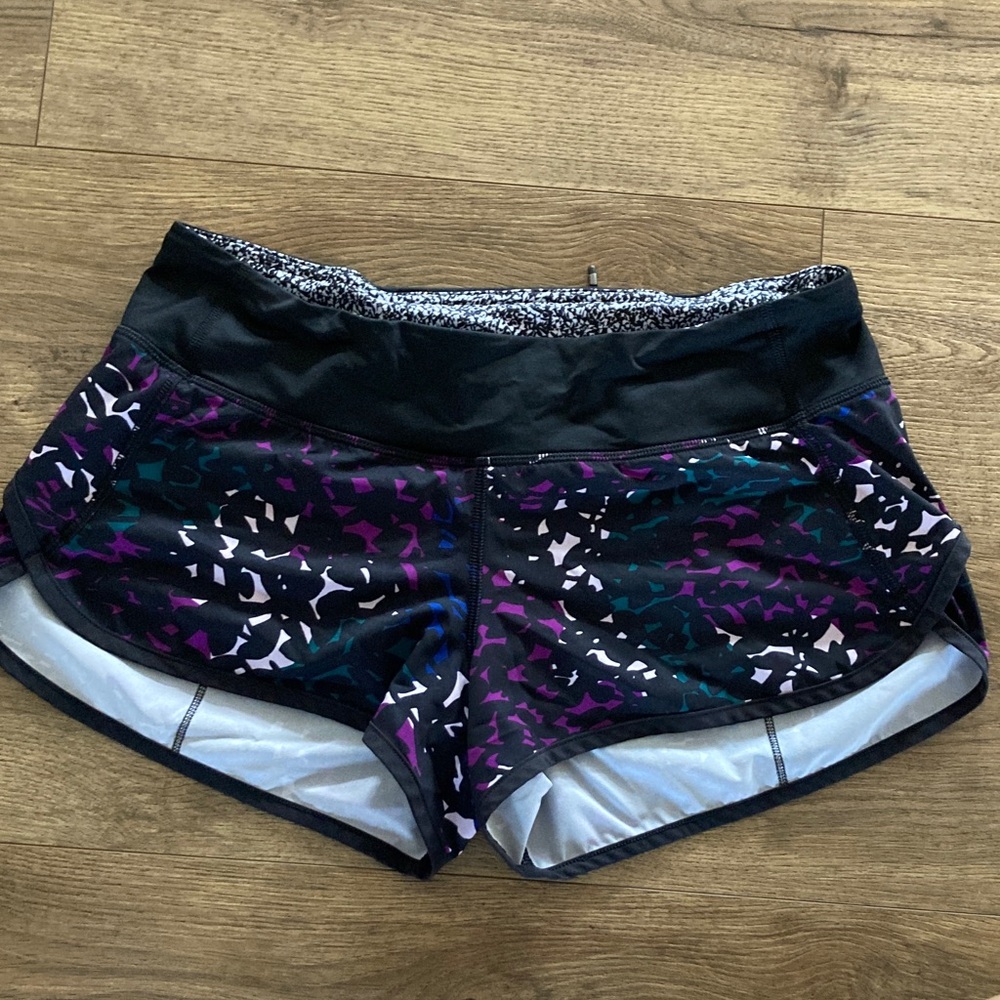 Lululemon Athletica Black and Purple Patterned Athletic Shorts
